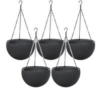 5x Hanging Flower Pot Bowl Basket Chain Planter Rattan Style Graphite Keter