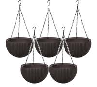 5x Hanging Round Planter Bowl Flower Pot 35cm Keter Brown