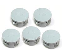 5x IP44 junction box with rubber grommets and snap on lid 65 x 35mm round lighting terminal cable connection adaptable enclosure case