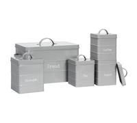 Harbour Housewares Metal Kitchen Canister Set - Grey - 5pc Vintage Retro Food Storage Preservation Canister Caddy Container Bread Bin with Airtight Fit Lid for Kitchen Organisation & Home Décor