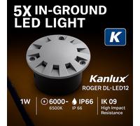 5x LED Ground Walkover Lights Outdoor Round Decking Light Aluminium Metal IP66