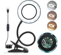 5X Magnifying Lamp, 360 Flexible Reading Magnifier Lamp, 3 Colors 10 Brightness LED Desk Lamp, Dimmable USB Clamp Lamp Stand Magnifier Lamp, Portabl