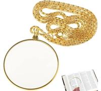 5X Magnifying Monocle Necklace - Yellow Lens with Eyeglass Chain - Vintage Pendant for Sewing, Carving, Reading Books & Maps - Small Magnifying Glass for Close-Up Detail Work
