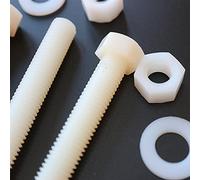 5X Natural Nylon Hex Head, M12 x 100mm, Plastic Nuts and Bolts, Washers, Hexagon, Nylon