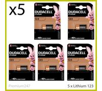 5x New Duracell CR123 3V Lithium Photo Battery DL123A CR17345 Longest Expiry