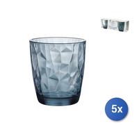 5X Pack Of 3 Diamond Glass Cups Blue Water 30Cl