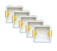 5X Pack Single 1-Gang 35mm Dry-Lining Back Box Electrical Wall Knockout Recessed Flush Mount Deep Pattress Dry Lining Partition Walls Switches Sockets Fused Spur Euro Module Faceplates - Yellow