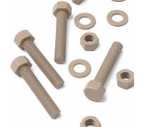 5X PEEK Hex Head M12x65mm Plastic Bolts, Nuts & Washers, Chemical Resistant, High Temperature