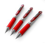 5x PENTEL BL77 ENERGEL RETRACTABLE ROLLER BALL PENS. RED INK. 0.7mm METAL TIP. RUBBER GRIP. BL77-B x5