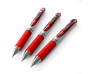 5x PENTEL BL77 ENERGEL RETRACTABLE ROLLER BALL PENS. RED INK. 0.7mm METAL TIP. RUBBER GRIP. BL77-B x5