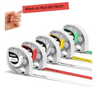 5X Phomemo P12 Color Label Tapes, Black on White/Clear/Red/Yellow/Blue Q5-TB131,TB231,TB431,TBG31,TBY31 Label Tape Replace for Dymo Letratag Refills, Waterproof Plastic Label Tape for Phomemo P12