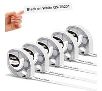5X Phomemo P12 Thermal Label Tape Original 12mm x 4m Black on White Q5-TB231 Waterproof Plastic Self-Adhesive Label Tape for Phomemo P12/P12Pro/LT12 Label Printer, Compatible with Dymo LetraTag LT100H