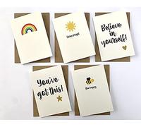 5x Positivity Positive Theme Motivational Blank Greeting Card 5 Designs A6 Folded Rainbow Sunshine Happy Happiness Joy Good News Thank You (Kraft)