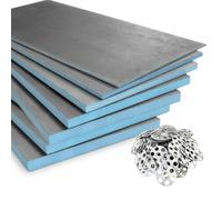 5X Tile Backer Board Insulation XPS Foam Waterproof Cement Coat + 75 Washers 1200x600mm Underfloor Heating Underlay (1200x600x6mm)