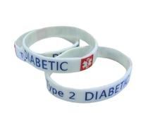 5x TYPE 2 DIABETIC diabetes Wristband MEDICAL AWARENESS ALERT BRACELET Glow in the Dark, Red, Black, Purple, Blue (XL (230mm))