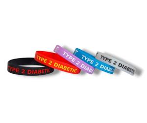 5x TYPE 2 DIABETIC diabetes Wristband MEDICAL AWARENESS ALERT BRACELET Glow in the Dark, Red, Black, Purple, Blue (XL (230mm))