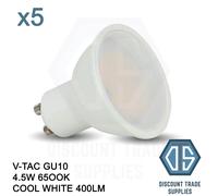 5x V-TAC 4.5W 400lm LED GU10 Spotlight Samsung Chip Cool White 6500K