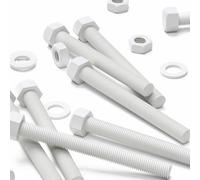 5X White PP Hex Head Plastic Screws & Bolts M16 x 150mm, Nuts & Washers
