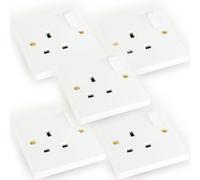 5x White Single UK Mains Wall Plug Socket 1 Gang 240V 13A Power Plate Outlet