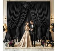 5x10 ft Black Wedding Backdrop Curtain, 2 Panels Set, Thick Polyester Drapes, Wrinkle Resistant Photography Background for Party, Event