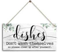 5x10 Inch Dishes Don'T Wash Themselves So Please Clean Up After Yourself. Sign,Funny Rustic Kitchen Decor For Counter,Farmhouse Kitchen Sign,Kitchen Decor For Kitchen Wall Decor,Kitchen Counter Decor