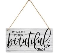 5x10 Inch Hanging Wood Sign Home Decorative Welcome To Our Beautiful Chaos Printed Wall Plaque Wood Signs, Hanging Rustic Family Signs For Home Decor Gift