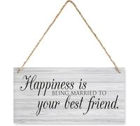 5x10 Inch Happiness Is Being Married To Your Best Friend Hanging Wooden Door Sign Rustic Signs For Front Door Living Room Wall Farmhouse Porch Home Decor