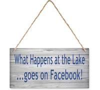 5x10 Inch Home Wall Decor Signs What Happens At The Lakegoes On Facebook! Wooden Hanging Sign Plaque For Bedroom Kitchen Garden Wall Pub Club Coffee Hanging Sign Decor