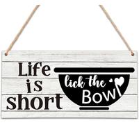 5x10 Inch Life Is Short Lick The Bowl Wood Poster Sign Wall Decor