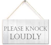 5x10 Inch Please Knock Loudly Hanging Door Sign Plastic Contempary Wall Decorative Plaque