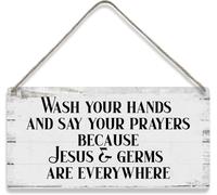 5x10 Inch Wash Your Hands And Say Your Prayers Because Jesus & Germs Are Everywhere Sayings Home Wall Decor Wooden Signs Rustic Farmhouse Hanging Wall Plaque Sign Bathroom Gift