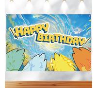 5x3.3 Ft Cartoon Birthday Backdrop, Happy Birthday Banner Colorful Photography Background Decorations for Kids for Cartoon Anime Game Themed Party Supplies