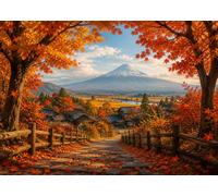 5x3FT (1.5x1m) Snowy Mountain Beyond Autumn Village Photography Backdrop