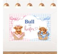 5x3ft Bull or Heifer Gender Reveal Backdrop Highland Cow Baby Shower Decorations Pink Blue Bow Gingham Farm Theme Party Banner for Holy Cow Gender Reveal Baby Shower Party Supplies