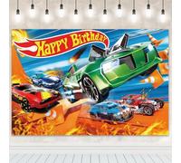 5x3FT Hot Car Backdrop for Wheels Birthday Backdrop, Race Car Birthday Party Decorations Photography Backdrop, Racing Happy Birthday Banner Background for Kids Birthday Party Supplies