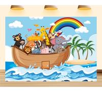 5X3ft Noah's Ark Backdrop Cartoon Wild Safari Animals Zoo Background Rainbow Beach Vacation Party Decorations for Kids Birthday Photo Booth Banner Props