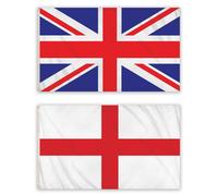 5x3ft Pack of 2 Flags - 1x Union Jack Flag, 1x England St George - Large Flag with Eyelets Great Britain Indoor Outdoor Use Red White and Blue UK