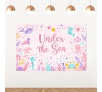 5x3ft Pink Under the Sea Backdrop with Whale Octopus Seahorse, Cute Ocean Animals Photography Background for Girls Birthday, Mermaid Underwater Theme Baby Shower Photo Booth Decor Supplies