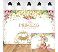 5x3ft Princess Baby Shower Backdrop A Little Princess is on Her Way Pink Floral Gold Crown Carriage Photography Background Gold Spot Glitter Photo Backdrops for Baby Girls Birthday Party Decoration