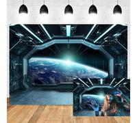 5x3ft Spaceship Interior Backdrop Spacecraft Cabin Window View On Planet Photography Background Futuristic Science Fiction Photo Backdrops Outer Space Station Astronomy Decoration Photo Booth Props