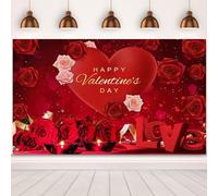 5x4FT Valentines Backdrop Red Rose Flower Love Heart Happy Valentine's Day Theme Photography Background Wedding Anniversary Bridal Shower Mother's Day Party Decorations Banner Photo Booth Props