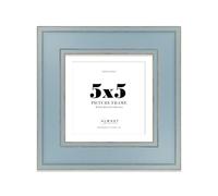 5x5" Cornflower Blue Square Picture Frame with 4x4" Mount - Shabby Chic Photo Frame with Distressed Finish, Gold Trim, Wall Hooks and Kickstand, 37mm Edge - 1 Pack