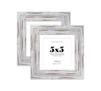 5x5" Distressed Wood Square Frame With Mount for 4x4" Pictures 28mm Edge Frame Display with Wall Hooks and Kickstand, 2 Pack
