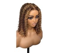 5x5 HD Lace Closure Highlight Glueless Bob Wig Human Hair，P4/27 Ombre Honey Blonde Curly Wig，Glueless Wear and Go for Black Women Fluffy and Natural(12 inch)