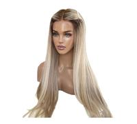 5x5 Highlight Ombre Ash Blonde Invisible Lace Front Wig Human Hair for White Women,Pre Plucked Natural Hairline Glueless Wigs with Brown Roots(200%,24inch)