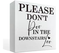 5x5 Inch Bathroom Decor Please Don'T Poo In The Downstairs Loo,Downstairs Toilet Decor,Bathroom Table Wooden Box Sign For Tabletop Desk Home Bathroom Decor