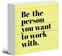 5x5 Inch Be The Person You Want to Work With Inspirational Black Wood Box Sign Desk Decor, Teamwork Motivational Yellow Wooden Block Sign Decor for Home Office Workplace Wall Tabletop Shelf Decor