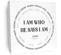 5x5 Inch Christian Bible Motivational Wooden Box Sign Decorative, I Am Who He Says I Am Quotes Wood Box Decor For Home Office, Inspirational Christian Gift,