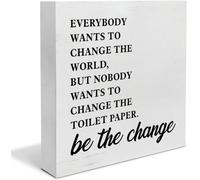 5x5 Inch Country Change Toilet Paper Wood Box Sign Desk Decor Bathroom Quote Wooden Block Sign Rustic Home Shelf Wall Decoration