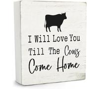 5x5 Inch Cow Wooden Box Sign - Western Decor, Western Cow Wooden Sign, Farmhouse Rustic Deocr, I Will Love You Till The Cows Come Home